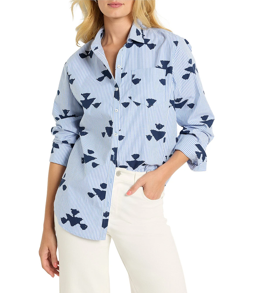NIC + ZOE Woven Stamped Stripe Point Collar Long Sleeve Shirt