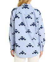 NIC + ZOE Woven Stamped Stripe Point Collar Long Sleeve Shirt