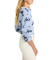 NIC + ZOE Woven Stamped Stripe Point Collar Long Sleeve Shirt