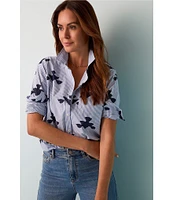 NIC + ZOE Woven Stamped Stripe Point Collar Long Sleeve Shirt
