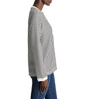 NIC + ZOE Zig Zag Stripe Knit Split V-Neck Long Sleeve Top