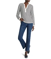 NIC + ZOE Zig Zag Stripe Knit Split V-Neck Long Sleeve Top