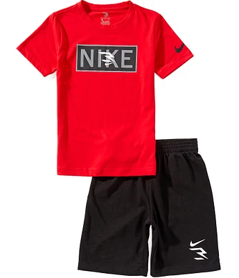 3BRAND by Russell Wilson Big Boys Short-Sleeve Plate Logo Knit T-Shirt & Solid French Terry Shorts Set