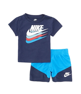 Nike Baby Boys 12-24 Months Short Sleeve Repeating Swoosh T-Shirt & Color Block Shorts Set
