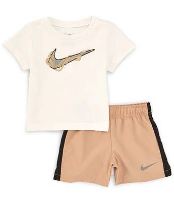 Nike Baby Boys 12-24 Months Short Sleeve Swoosh Jersey T-Shirt & Microfiber Shorts Set