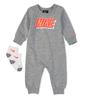 Nike Baby Boys Newborn-9 Months Long-Sleeve Block Logo Coverall & Socks Set