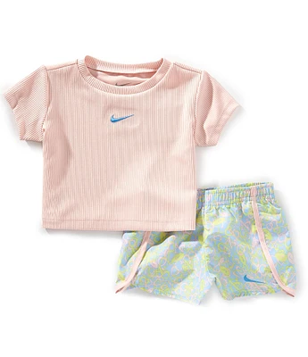 Nike Baby Girls 12-24 Months Short Sleeve Game Swoosh Top & Mesh Printed Shorts 2-Piece Set