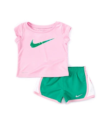 Nike Baby Girls 12-24 Months Short Sleeve Swoosh Jersey T-Shirt & Coordinating Microfiber Shorts Set