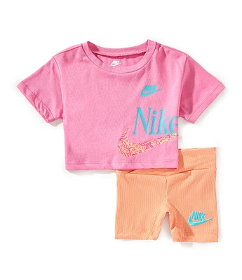 Nike Baby Girls 12-24 Months Short Sleeve Wild Flower Boxy T-Shirt & Coordinating Shorts 2-Piece Set