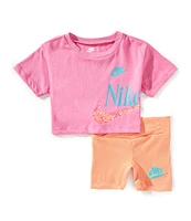 Nike Baby Girls 12-24 Months Short Sleeve Wild Flower Boxy T-Shirt & Coordinating Shorts 2-Piece Set
