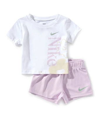 Nike Baby Girls Short-Sleeve Wildflower Knit T-Shirt & Solid Mesh Shorts Set