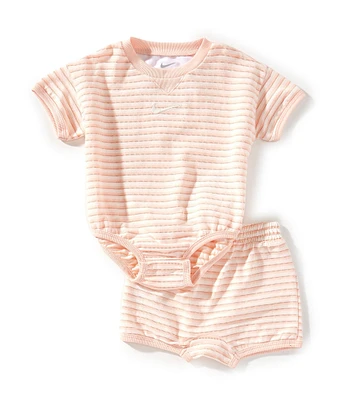 Nike Baby Newborn-9 Months Stipe Short Sleeve Bodysuit & Stripe Shorts 2-Piece Set