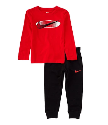 Nike Little Boys 2T-7 Long Sleeve Swoosh Knit T-Shirt & Solid Fleece Jogger Pants Set