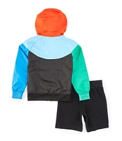 Nike Little Boys 2T-7 Long Sleeve Windrunner Color Block Hooded Jacket & Matching Shorts Set