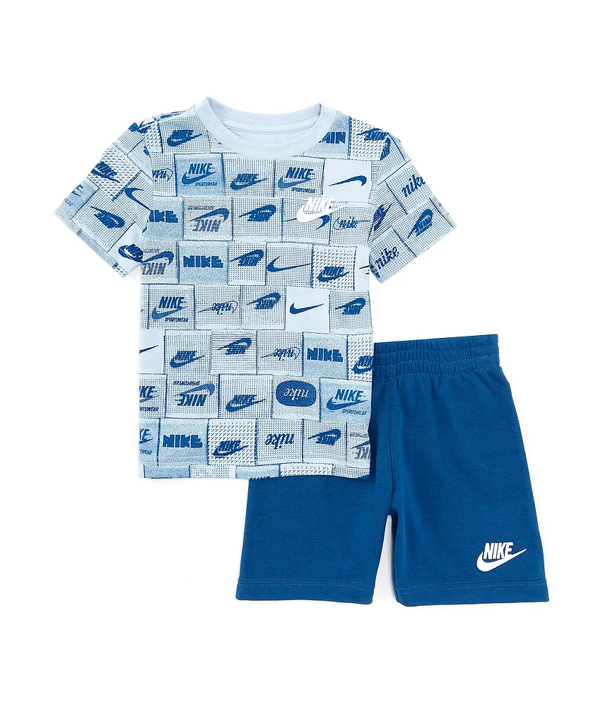 Nike Little Boys 2T-7 Short Sleeve Allover Printed T-Shirt & Logo-Detailed Shorts Set