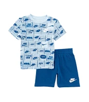 Nike Little Boys 2T-7 Short Sleeve Allover Printed T-Shirt & Logo-Detailed Shorts Set