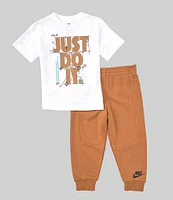 Nike Little Boys 2T-7 Short Sleeve Just Do It Graphic Knit T-Shirt & Logo-Detailed Fleece Jogger Pant Set