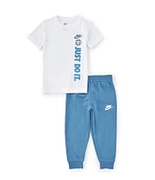 Nike Little Boys 2T-7 Short Sleeve Just Do It Knit T-Shirt & Logo-Detailed Fleece Jogger Pant Set