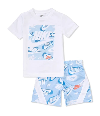 Nike Little Boys 2T-7 Short Sleeve NSW Graphic T-Shirt & Mesh Printed Short Set