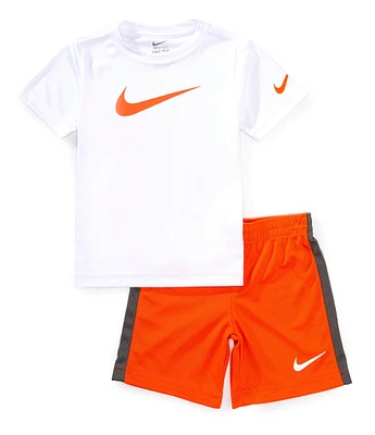 Nike Little Boys Short Sleeve Swoosh T-Shirt & Racing-Striped Shorts Set