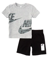 Nike Little Boys 2T-7 Short Sleeve Wraparound-Logo T-Shirt & Solid Logo-Label Shorts Set