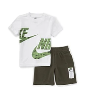 Nike Little Boys 2T-7 Short Sleeve Wraparound-Logo T-Shirt & Solid Logo-Label Shorts Set