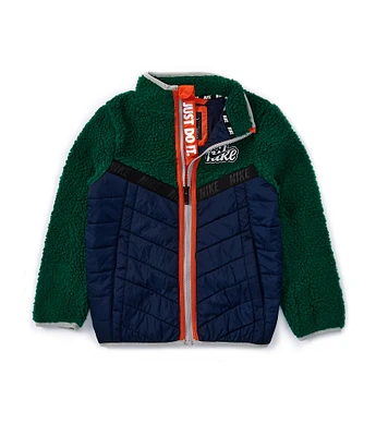 Nike Little Boys 4-7 Color Block Quilted Puffer Fabric/Sherpa Fleece Jacket