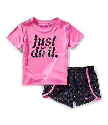 Nike Little Girls 2T-4T Short Sleeve Swoosh Motion Top & Sprinter Printed Shorts 2-Piece Set