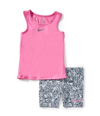 Nike Little Girls 2T-6X Dri-Fit Game Swoosh Short Sleeve Tank & Bike Shorts Set
