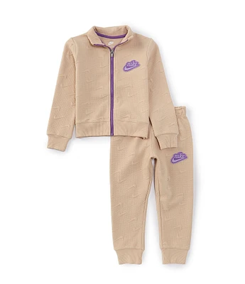 Nike Little Girls 2T-6X Long Sleeve Allover-Embossed Swoosh Pattern Track Jacket & Matching Jogger Pant Set