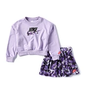 Nike Little Girls 2T-6X Long Sleeve French Terry Sweatshirt & Floral-Printed Stretch Jersey Skort Set