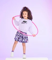 Nike Little Girls 2T-6X Long Sleeve French Terry Sweatshirt & Floral-Printed Stretch Jersey Skort Set