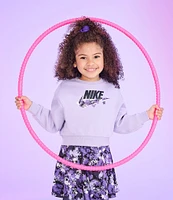 Nike Little Girls 2T-6X Long Sleeve French Terry Sweatshirt & Floral-Printed Stretch Jersey Skort Set