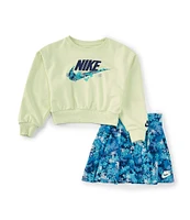 Nike Little Girls 2T-6X Long Sleeve French Terry Sweatshirt & Floral-Printed Stretch Jersey Skort Set