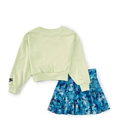 Nike Little Girls 2T-6X Long Sleeve French Terry Sweatshirt & Floral-Printed Stretch Jersey Skort Set