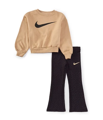 Nike Little Girls 2T-6X Long-Sleeve Swoosh Fleece Sweatshirt & Animal-Printed Knit Leggings Set