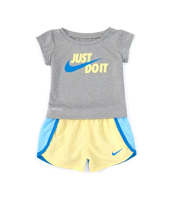 Nike Little Girls 2T-6X Short Sleeve Just Do It T-Shirt & Color Block Shorts Set