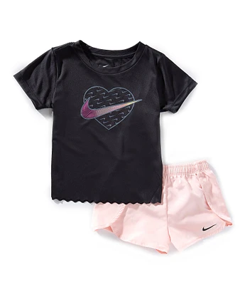 Nike Little Girls 2T-6X Short Sleeve Swoosh Motion Sprint T-Shirt & Matching Shorts 2-Piece Set