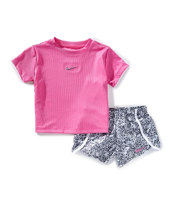 Nike Little Girls 2T-6X Short Sleeve Swoosh Top & Game Swoosh Short 2-Piece Set