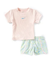 Nike Little Girls 2T-6X Short Sleeve Swoosh Top & Game Swoosh Short 2-Piece Set