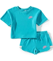 Nike Little Girls #double;Let's Roll#double; Towel Terry Short Sleeve Body Cut T-Shirt & Matching Shorts Set