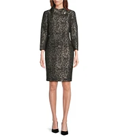 Nipon Boutique Metallic Jacquard Round Neck Long Sleeve Jacket Skirt Set