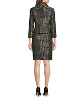 Nipon Boutique Metallic Jacquard Round Neck Long Sleeve Jacket Skirt Set