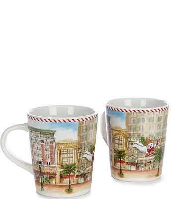 Noble Excellence Flying Mr Bingle Scene Coffee Mugs, Set of 2