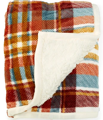 Noble Excellence Warm Shop Collection Oliver Clifton Plaid Velvet & Sherpa Throw