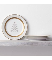 Noritake Charlotta Gold Holiday Tree Appetizer Plates, Set of 4