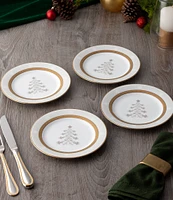 Noritake Charlotta Gold Holiday Tree Appetizer Plates, Set of 4