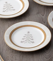 Noritake Charlotta Gold Holiday Tree Appetizer Plates, Set of 4