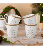 Noritake Charlotta Gold Set of 4 Holiday Tree Mugs