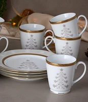 Noritake Charlotta Gold Set of 4 Holiday Tree Mugs